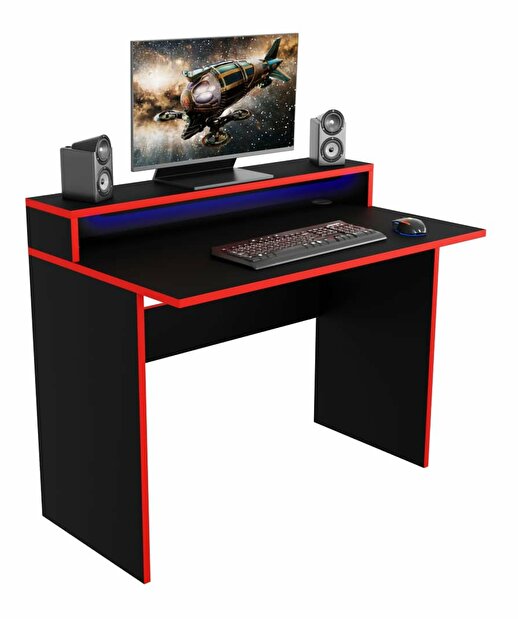 Gamer PC asztal Adapt (fekete + piros) (RGB LED világítással)