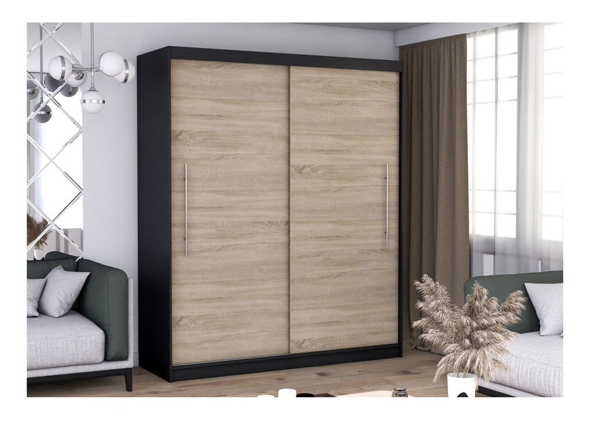 Šatníková skriňa Thovan (čierna + dub sonoma)