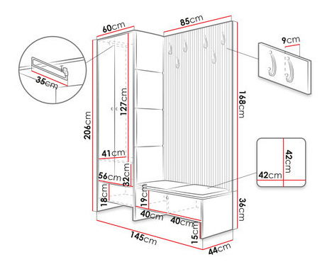 Előszoba Esmaldos III (artisan tölgy + fekete)
