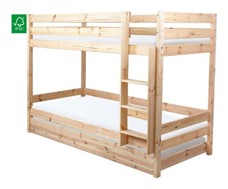 Pat etajat pentru copii 90 cm Braceaba (molid masiv) (cu somieră)