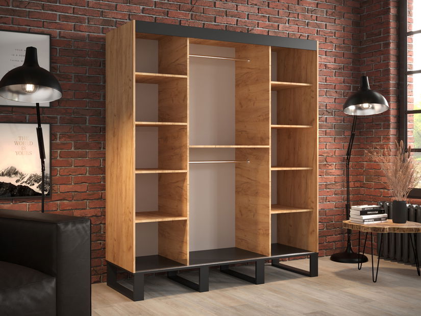 Ormar za garderobu 180 cm Lennox (hrast craft zlatni + crna)