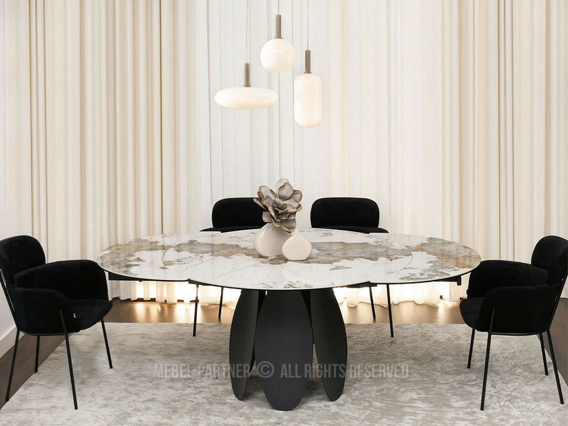 Masă sufragerie Facilidades (marmură + negru)