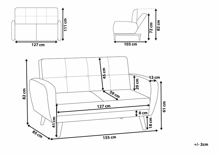 Canapea 2 locuri Flong (negru) 