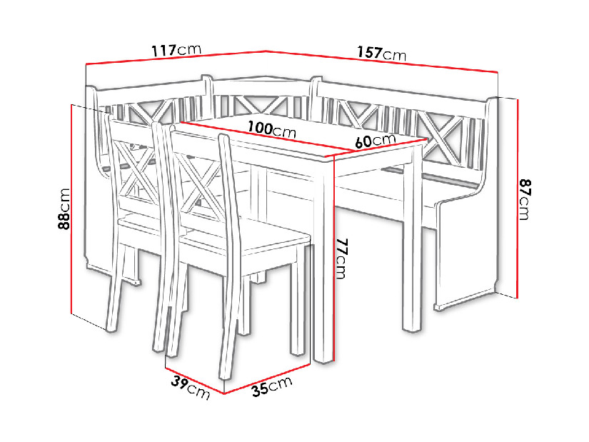 Kuchynský kút + stolík Sandonia so stoličkami (jelša)
