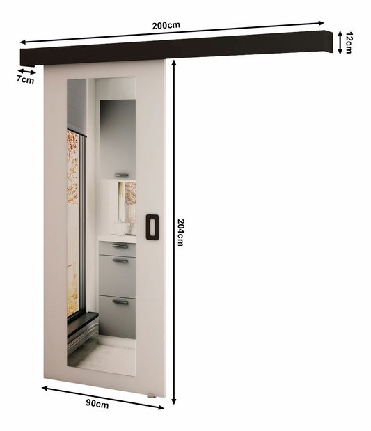 Tolóajtó 90 cm Bethany II (matt fehér + matt fekete)