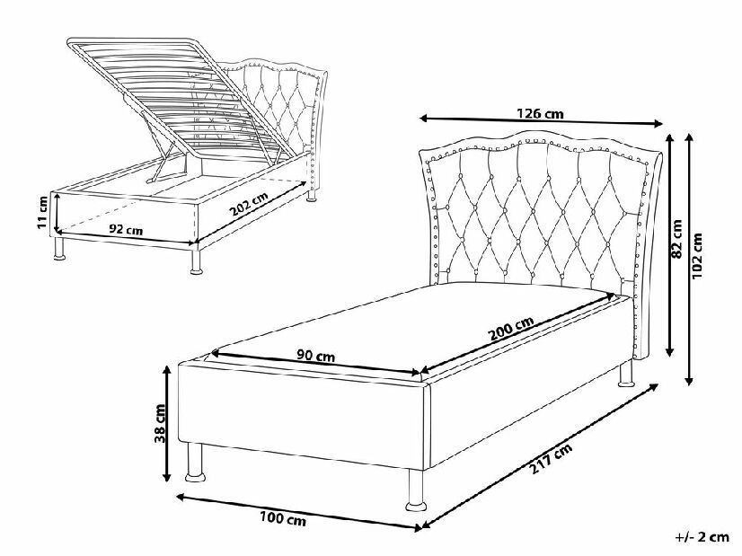 Egyszemélyes ágy 200 x 90 cm Metty (szürke) (ágyráccsal) (tárolóhellyel)