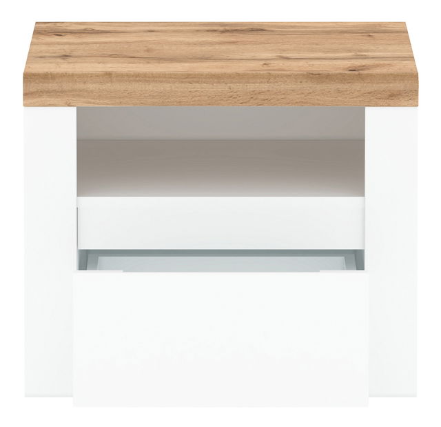 Noćni stolić Vina (bijela sjajna + hrast wotan)