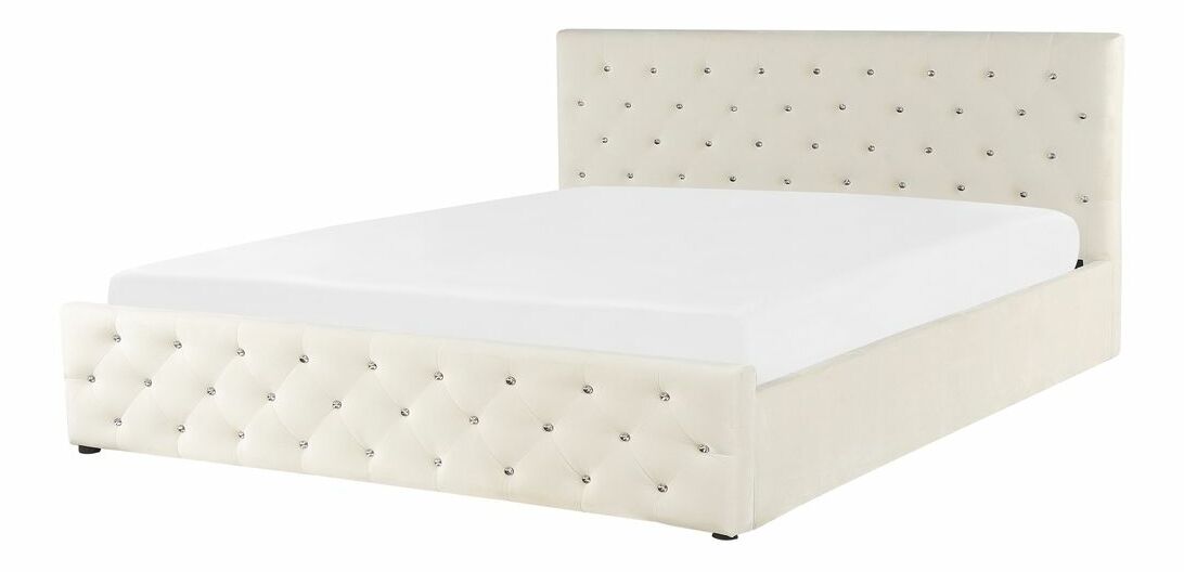 Franciaágy 180 cm AMESIA (bézs) (ágyráccsal és tárolóhellyel)