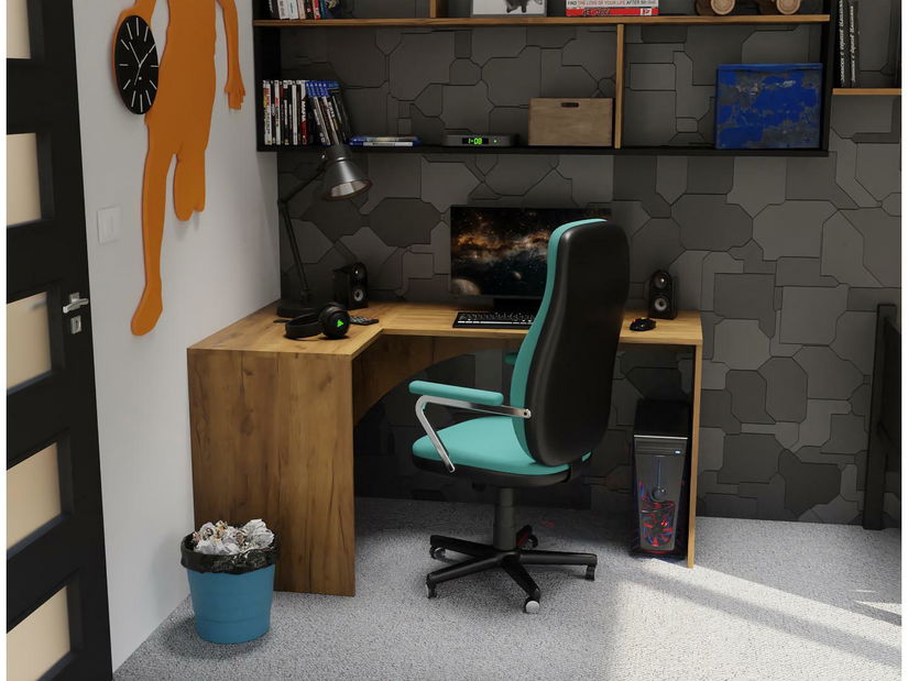 Masă PC de colț Uhlominn (craft auriu)