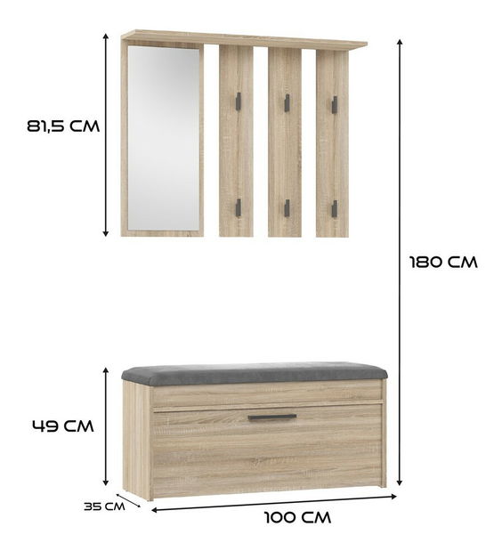 Set mobilier hol Puntuable 1 (stejar sonoma) (cu oglindă)