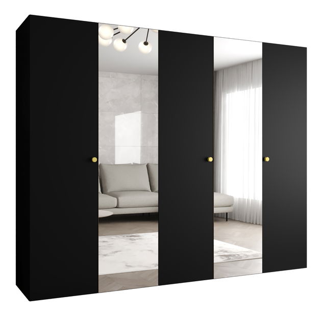 Šatníková skriňa 250 cm Parna 2 (čierna + zlatá)