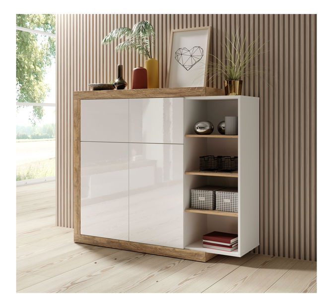 Komoda Sophia Tip 45 (hrast samdal + bijela + sjaj bijeli)