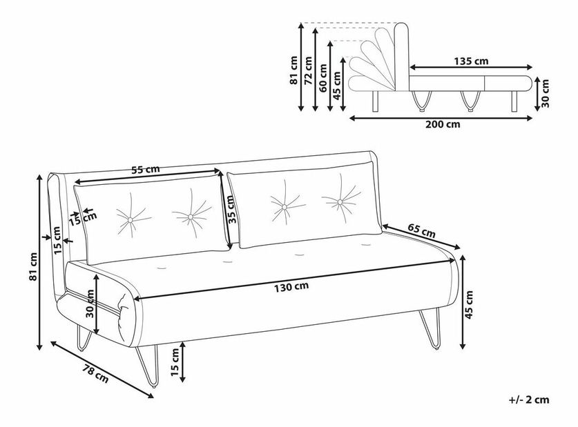 Canapea două locuri Valentine (albastru marin)