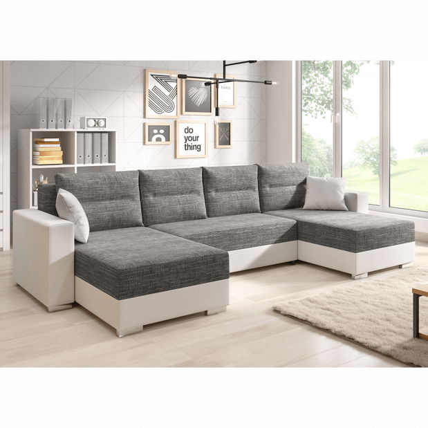 Rohová sedačka v tvare U Esa (biela + sivá)