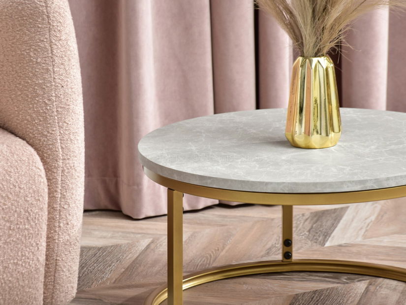 Stolić za kavu Kolja Stolik S (sivi mramor + zlatna)