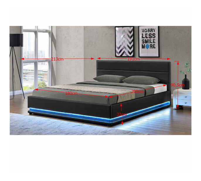 Manželská posteľ 180 cm Baella (s roštom, osvetlením a úl. priestorom)
