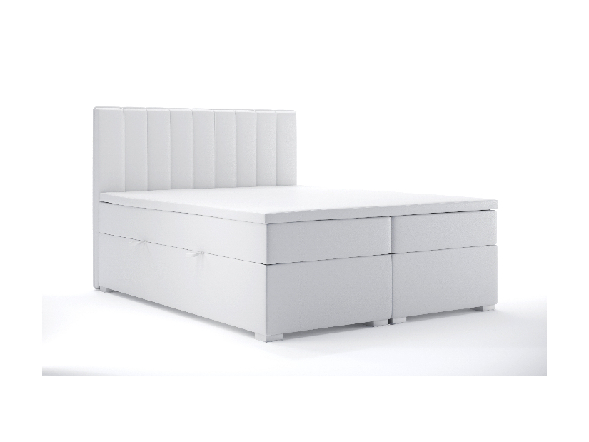 Manželská posteľ Boxspring 160 cm Ranaly (biela ekokoža) (s úložným priestorom)