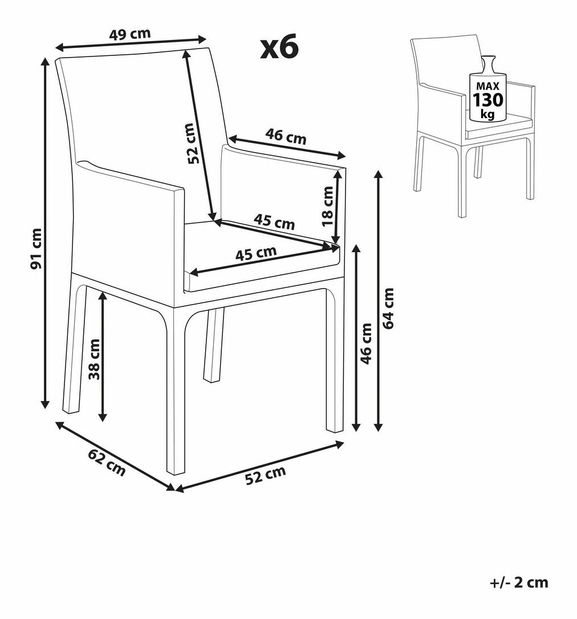 Set 6 ks záhradných stoličiek Baldur (sivá)