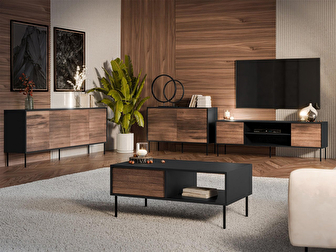 Set mobilier living Hermano II (Negru + Nuc warnia) 