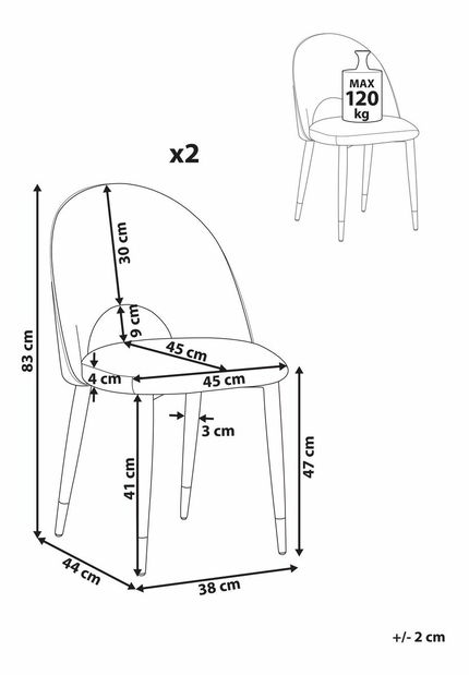 Set 2 buc. scaune pentru sufragerie MAGI (stofă) (gri)