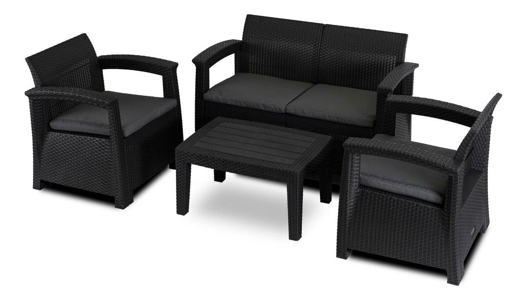 Záhradný set Consulto (čierna + tmavosivá) (pre 4 osoby)