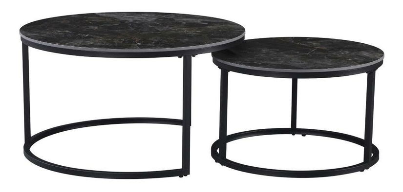 Set stolića ta kavu (2 kom.) Lastras (crni mramor + crni čelik)