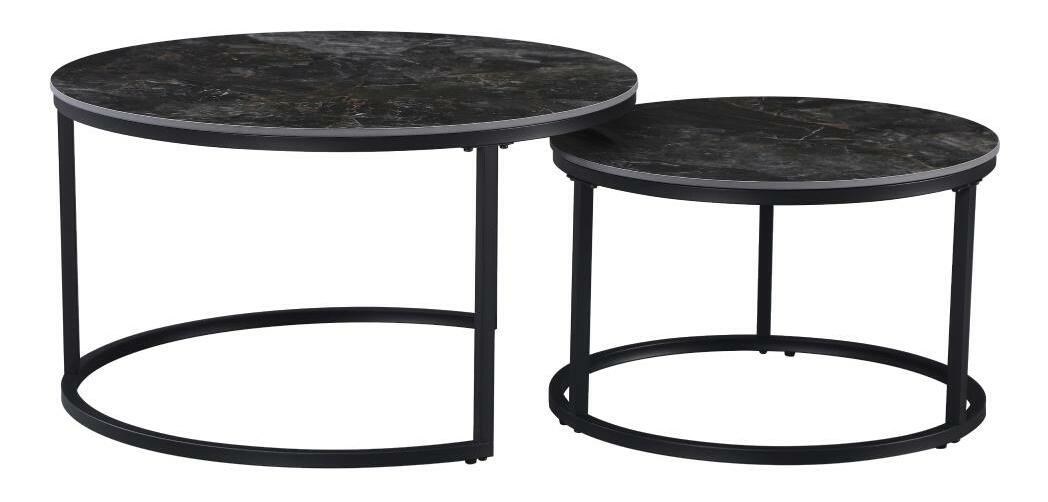 Set 2 ks konferenčných stolíkov Lastras (čierny mramor + čierna oceľ)