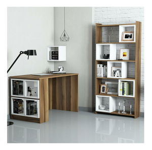 PC asztal regállal Blanchet (dió + fehér)