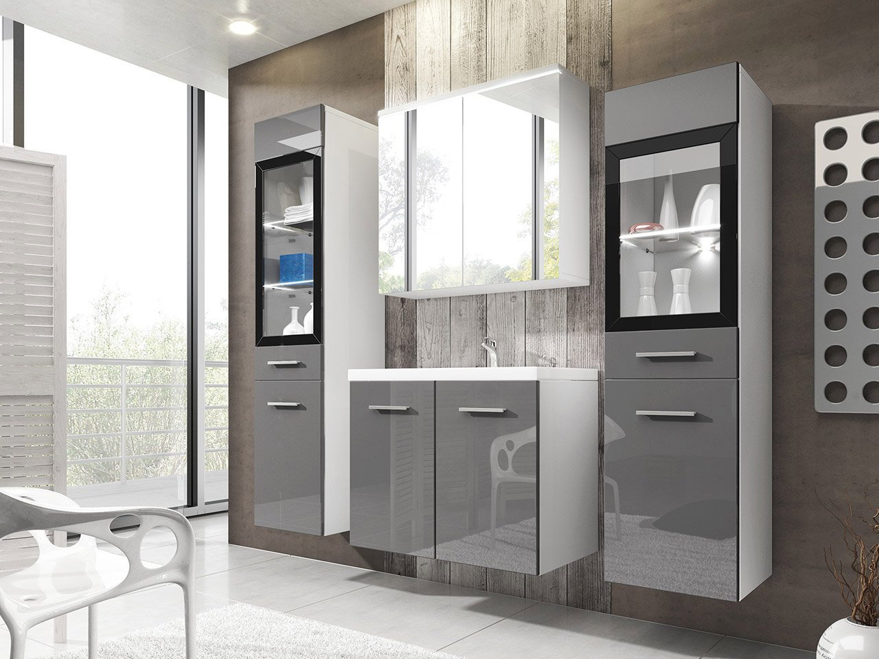 Kúpeľňový nábytok Apoleon I (biela + sivý lesk)