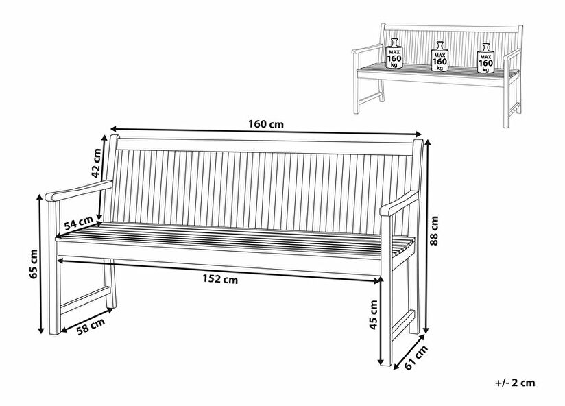 Záhradná lavica 160 cm VESTFOLD (drevo) (svetlé drevo)