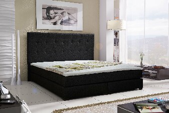 Pat matrimonial Boxspring 140 cm Caserta (negru) (cu saltele)