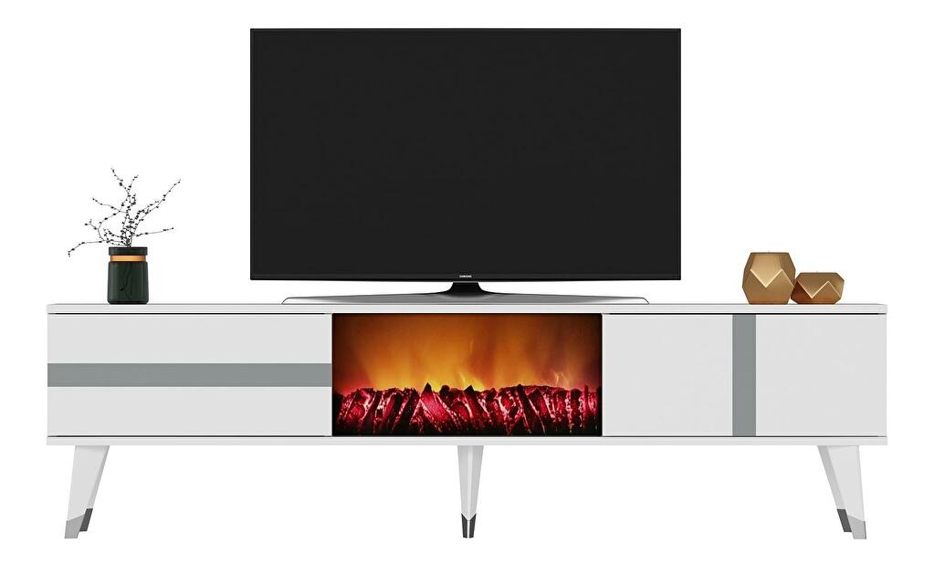 TV asztal/szekrény kandallóval Vekika 3 (fehér + ezüst) 