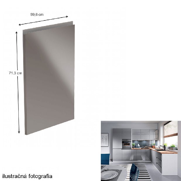 Dvierka na umývačku riadu, biela/sivá kuchynská extra vysoký lesk HG, 59,6x571 DVIERKA 59,6X71