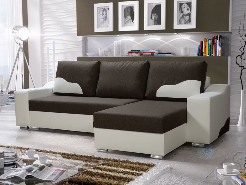 Rohová sedačka Wisteria (hnedá + biela) (P)
