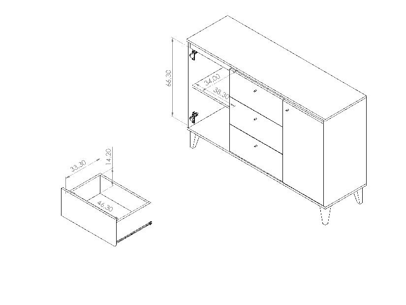 Komoda Ovio K2D3SZ (bijela mat + hrast san remo svijetli)