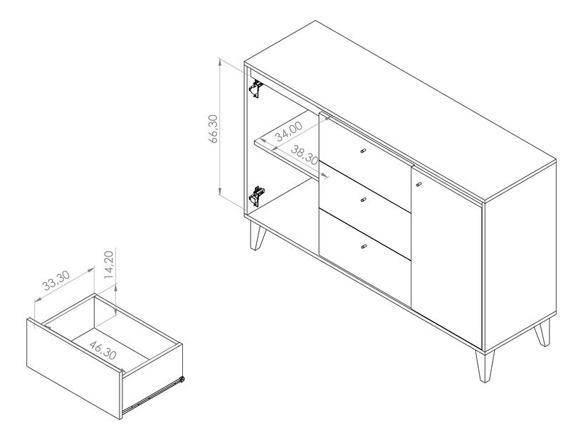 Komoda Ovio K2D3SZ (biela matná + dub san remo jasný)