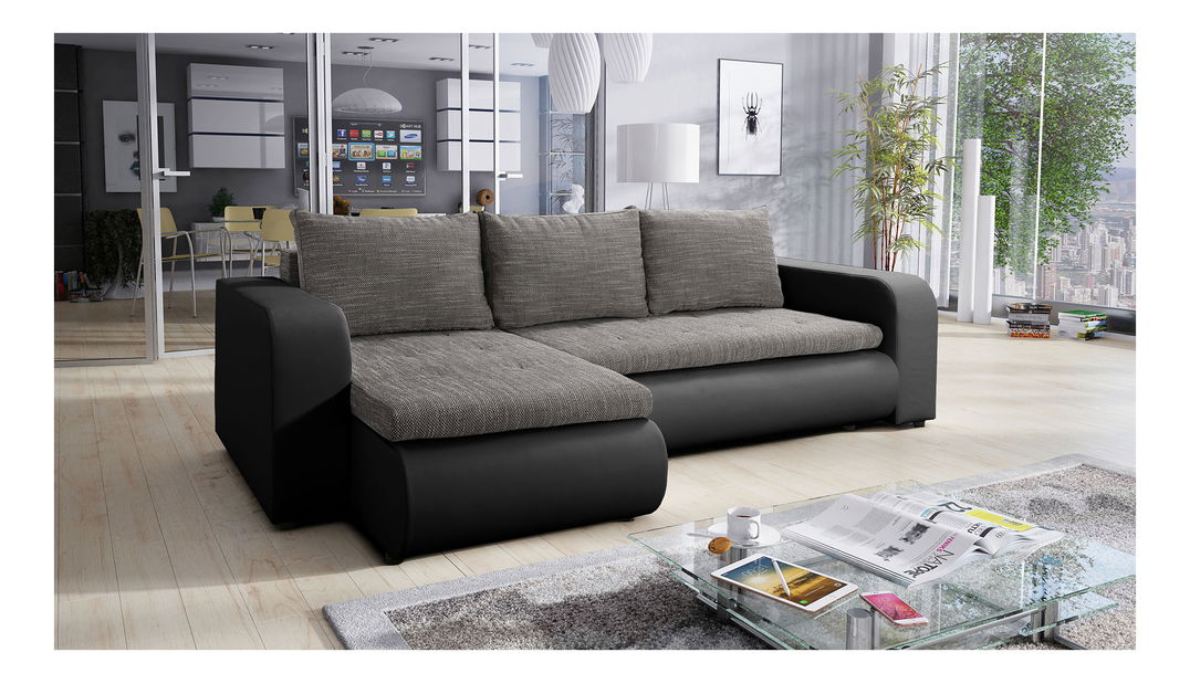 Kutna garnitura na razvlačenje Bistran (crna + siva) (L) 