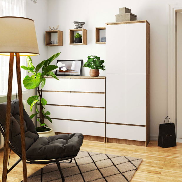 Dulap cu rafturi Renzo (Stejar sonoma + Alb)