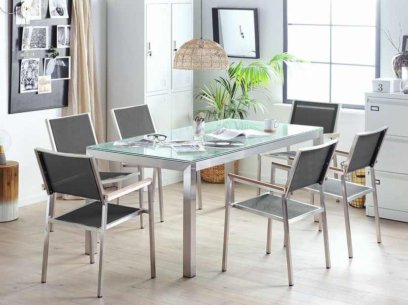 Set de masă pentru grădină Grosso (grafit) (6 scaune negre)