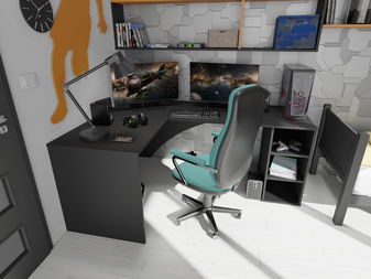 Rohový pc stôl Carbon (čierna) (L) (bez osvetlenia)