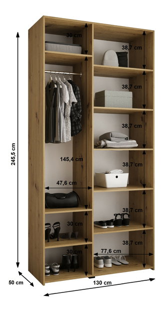 Ruhásszekrény 130 cm Carmela 50-4 (kasmír + arany)