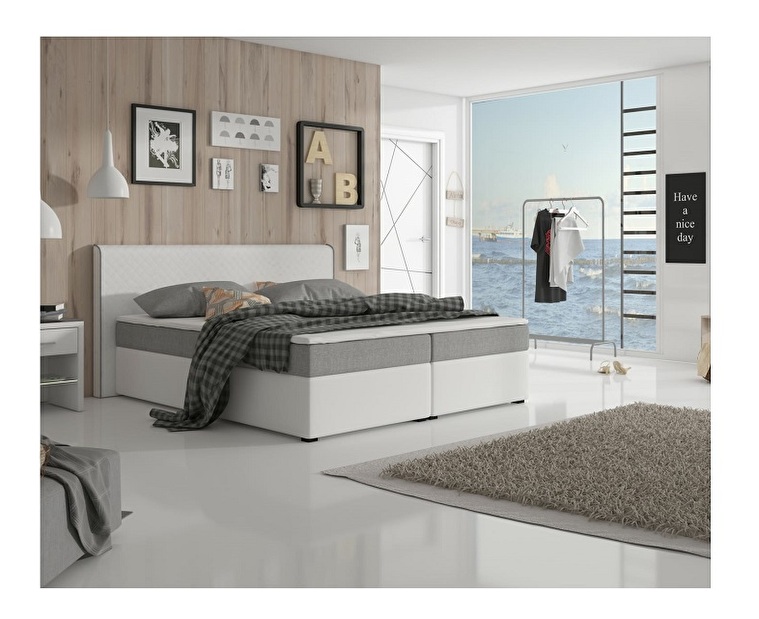 Boxspring Franciaágy 160 cm Namakyra Mataukomfort (fehér + szürke) (matraccal és ágyráccsal)