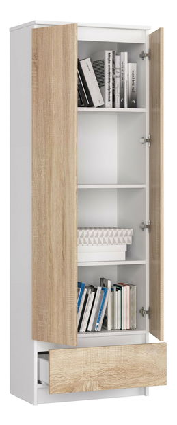 Policová skriňa Renzo (biela + dub sonoma)