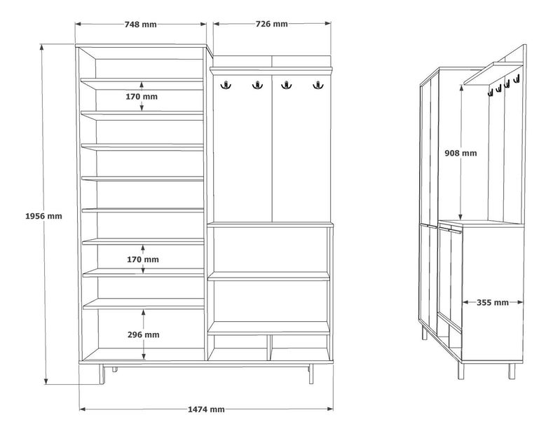 Set za predsoblje Opuntia 1 (hrast + bijela)