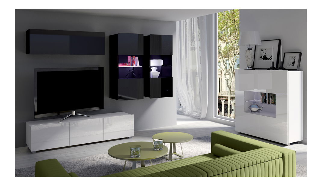 Mobilier living Calabria C6 (Negru + Alb) (fără iluminat)