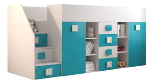 Pat multifuncțional 90 cm Toreno 3 (Alb + alb lucios + turcoaz lucios) (S)