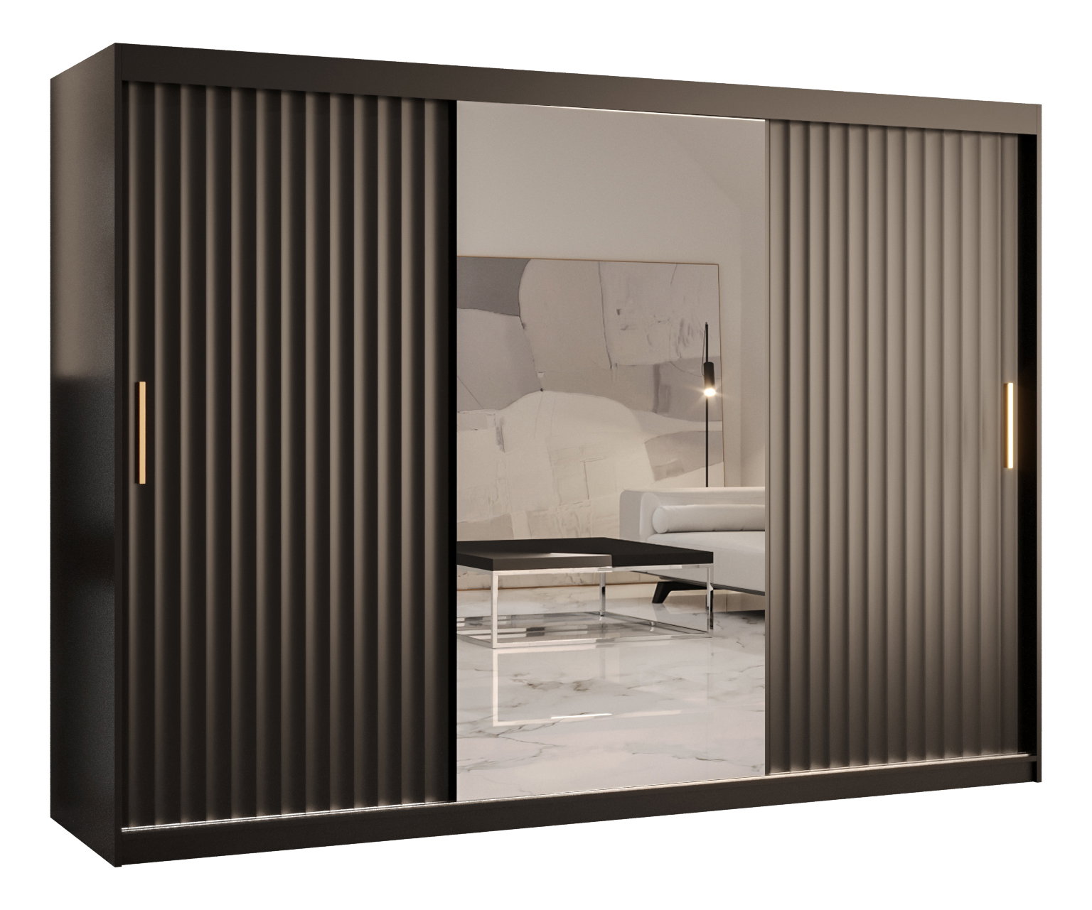 Ruhásszekrény tükörrel 250 cm Riana Wa 2 250 (fekete) 