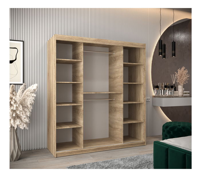 Ormar za garderobu 180 cm Toki 2 (hrast sonoma + bijela mat)
