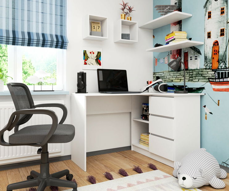 Rohový PC stolík Bodhi (biela) (P)