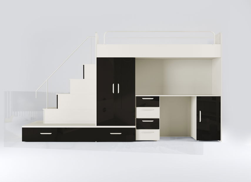 Pat pentru copii Ruby V (cașmir + negru lucios) (cu somiere)